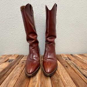 Vintage Made in Italy Leather Western Cowboy Boots Cognac Brown Womens 8 B